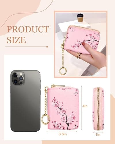 Bistup Credit Card Holder for Women Cute Small for Ladies Teen Girls Female Rfid Leather Cardholder Wallets with Keychain Accordion Organizer Purse Blossom Flowers Girly Aesthetic Print Unique Zipper thumbnail 2
