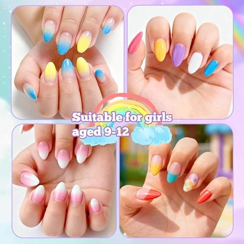 krofaue Almond Kids Nail Tips - Soft Gel Extra Short Press on Nails | 240Pcs 12 Sizes for Children Girls Clear Almond Fake Nails for DIY Manicure 9-12 years old thumbnail 2