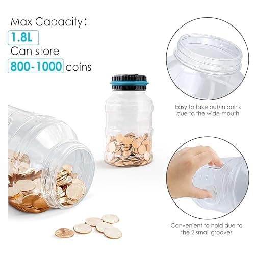 Large Piggy Bank for Boys Adults, Vcertcpl Digital Coin Counting Bank with LCD Counter, 1.8L Capacity Coin Bank Money Jar for Adults, Designed for All US Coins (Blue) thumbnail 5