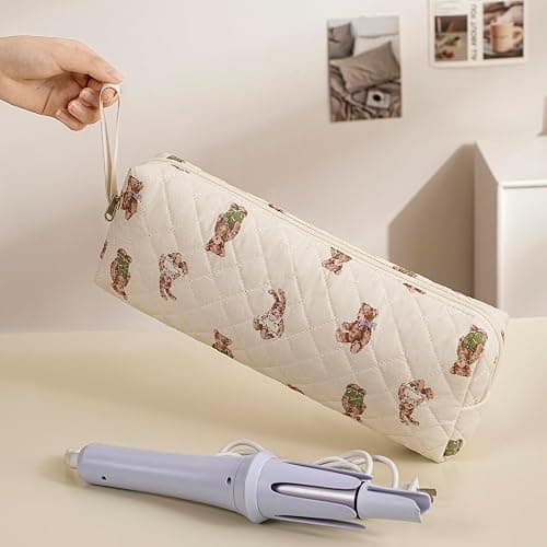 RSRSLEII Quilted Hair Tools Travel Bag with Bear Pattern, Hair Styling Accessories Storage Case for Curling Irons, Flat Irons and Styling Tools, Portable Travel Case(02Bear) thumbnail 2