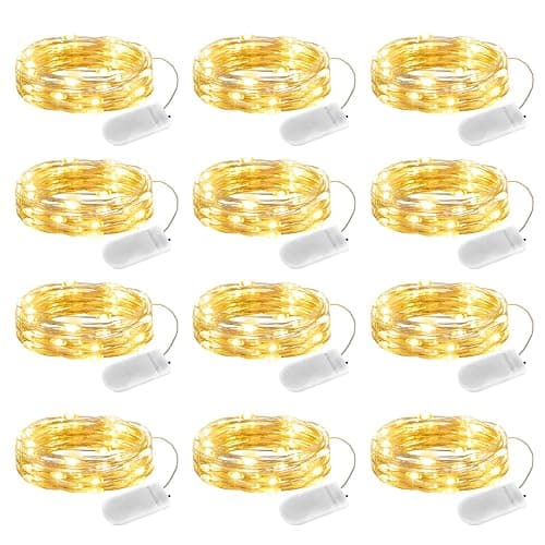 Brightown 12 Pack LED Fairy Lights Battery Operated String Lights - 7ft 20LED Waterproof Silver Wire Firefly Starry Moon Lights for DIY Crafts Wedding Table Centerpieces Party Bedroom Christmas - Image 1