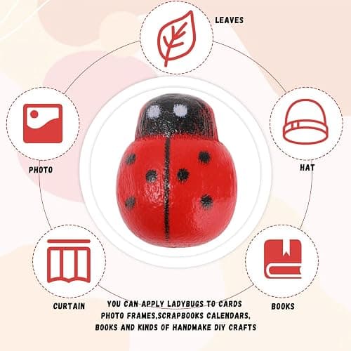 Weenwill Mini Marienkäfer,100 Stück 8 * 11mm Holz Selbstklebend Marienkäfer GlüCkskäfer Rot Ladybug Verzierungen für DIY Handwerk Scrapbooking Bastelarbeiten thumbnail 6