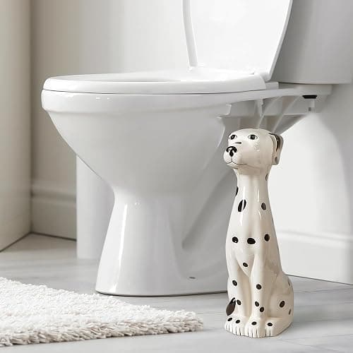 Allure Home Creation Dalmatian Dog White & Black 2-Piece Ceramic Toilet Brush Holder w/White Plastic Handled Scrub Brush, 9.4” x 5.3” x 16.7” thumbnail 6