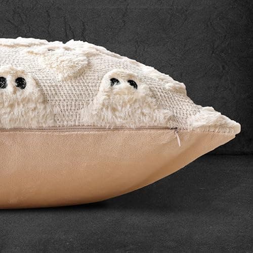 4TH Emotion Halloween Ghost Decorative Pillow Covers 18x18 Set of 2, Beige Soft Plush Faux Fur Farmhouse Throw Cushion Cases for Fall Holiday Home Decorations thumbnail 3