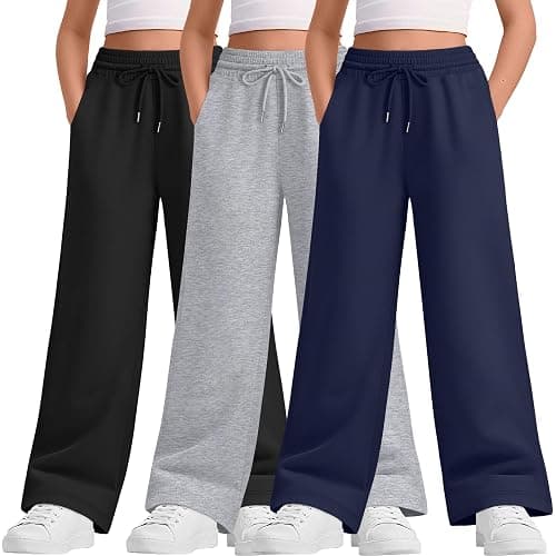 LessonZoo Teen Girls Sweatpants Wide Leg Drawstring Lounge Pants Straight Leg Athletic Trousers with Pockets Size 5-14 - Image 1