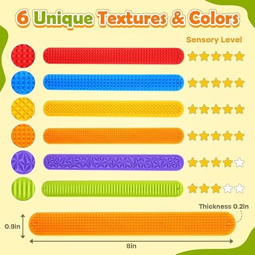 Sensory Fidget Toys for Kids: Textured Silicone Slap Bracelets 6 Pack, Stress Fidgets for Anxiety Autism ADHD, Wearable Sensory Toys for Adults Office Desk, Calm Down Travel Airplane Toys thumbnail 5