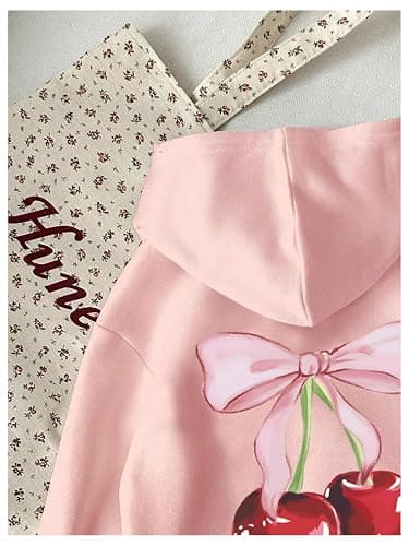 WDIRARA Girl's Cherry Graphic Hoodie Long Sleeve Hooded Sweatshirt Cute Pullovers Tops thumbnail 3