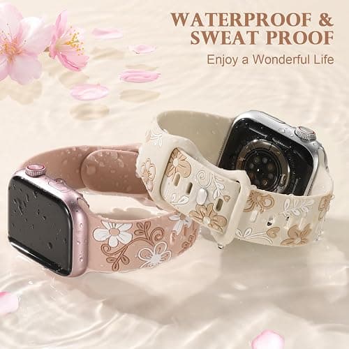 Witzon Floral Band Compatible with Apple Watch Bands For Women 40mm 41mm 38mm 42mm 44mm 45mm 46mm 49mm, Engraved Cute Flower Silicone Dressy Strap for iWatch Series 11 10 9 8 7 6 5 4 3 2 SE Ultra thumbnail 4