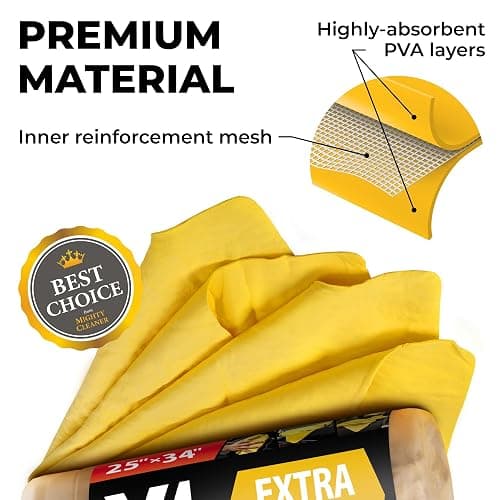 Premium XL Shammy Towel for Car - 2pk (34”x25”) - Super Absorbent Chamois Cloth - Spots & Scratch-Free - Reusable Car Drying Towels thumbnail 7