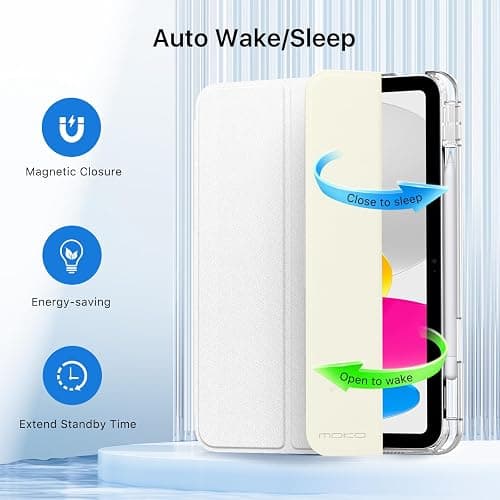 MoKo Coque pour iPad 11 Pouces (A16) 11e Génération 2025, iPad 10e Gén 10,9" 2022 avec Porte-Stylet, Étui iPad 10e Gen Mince Légère à Trois Volets avec PC Arrière Transparente Robuste, Blanc thumbnail 7