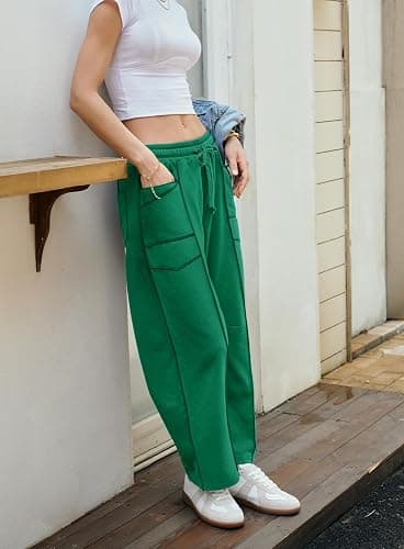 Yanekop Womens Baggy Wide Leg Pants Casual Fall Trousers Palazzo Pants Drawstring Waist Barrel Sweatpants with Pockets thumbnail 4