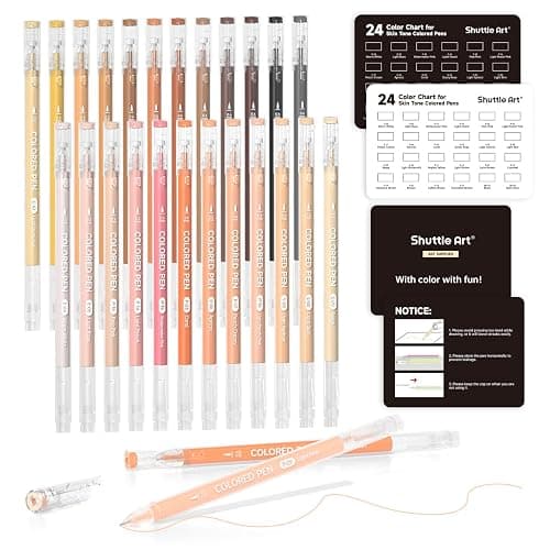 Shuttle Art Colored Pens, 24 Skin Tone Colors Cute Journal Pens 0.6mm Fine Point Colored Gel Pens for Black Paper Adult Coloring Writing Drawing Journaling Note Taking School Office Home - Image 1