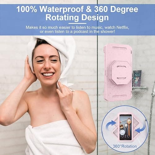 URROY Shower Phone Holder Waterproof, 360° Rotation Shower Phone Case, Anti-Fog High Sensitivity Universal Cover Mount Stand for Bathroom Wall Mirror Bathtub Kitchen, Gift for Men Women thumbnail 2