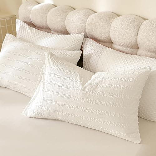 tohrisa Boho Comforter Set Queen Size Striped Pleats Bohemian Seersucker Bedding Set All Season Soft Cozy 3 Pieces Quilt with 2 Pillowcases(90"X90" White) thumbnail 6