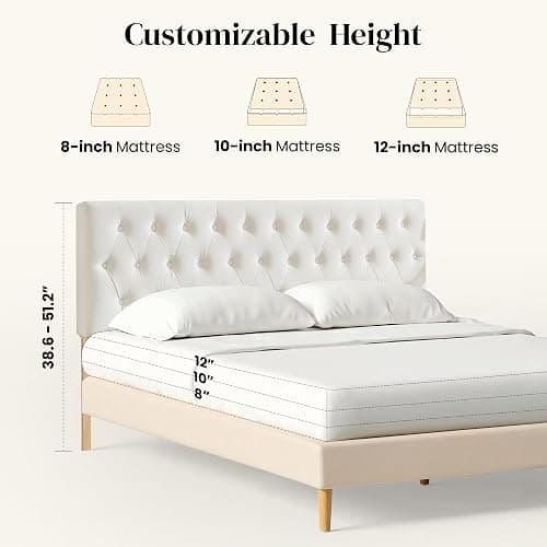 Kingfun Tufted Upholstered Full Size Bed Headboard in Modern Button Design, Adjustable Solid Wood Head Board, Premium Velvet Fabric Padded Headboards in Bedroom (White) thumbnail 2