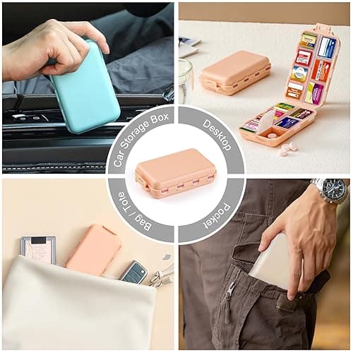 3 Pack 14 Grids Travel Pill Organizer Box with 415-Pcs Medicine Name Labels - Pocket Daily Pharmacy Case Container Kit - Travel Medication Holder Dispenser for Fish Oil Vitamin, Khaki+Pink+Sky Blue thumbnail 8