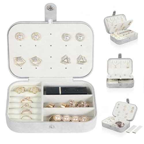 Travel Jewelry Box, PU Leather Small Jewelry Organizer for Women Girls, Portable Mini Travel Case Display Storage Holder Boxes for Stud Earrings, Rings, Necklaces, Bracelets (Grey) thumbnail 7