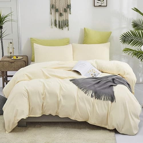KAREVER Light Yellow Comforter Set Queen Off White Bedding Set Men Beige Breathable Ivory Bedding Set Women Soft Off White Queen Ivory Bedding Comforter Set Queen thumbnail 6