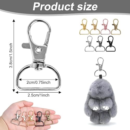 60PCS Key Chain Clip Hooks, Swivel Clasp Hooks, D Ring Clip Lanyard Hardware for Keychain Making(3/4”Inside Width) thumbnail 2