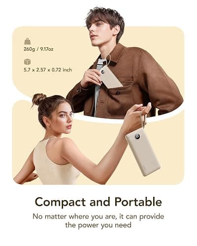 VRURC Portable Charger Power Bank,10000mAh Travel Essentials Battery Pack, 5 Outputs 2 Inputs Slim USB C Charging Bank Built-in Cables Cords for iPhone 17 16 15 13,Samsung,Android-Light Coffee(1 Pack) thumbnail 2