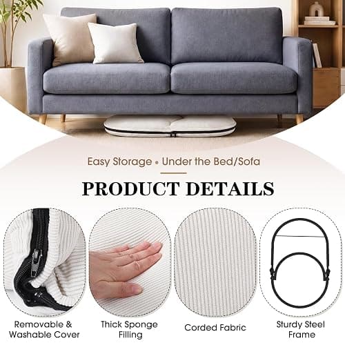 Xuhal Floor Chair with Back Support Adjustable 5 Foldable Position Floor Seat Thick Padded Tatami Seat Flexible Bleacher Recliner for Living Room Beach Bedroom Adults Meditation Reading Gaming(White) thumbnail 6
