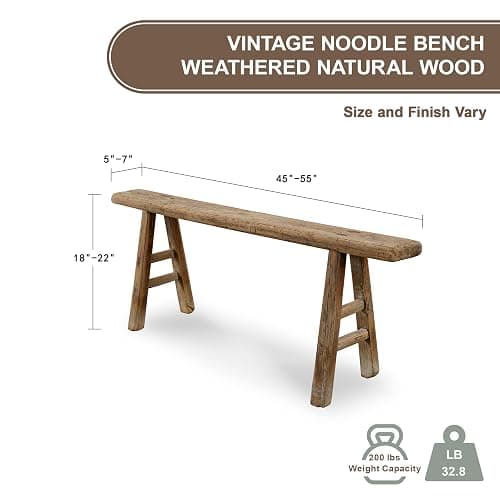 Artissance Handmade Wooden Entryway Bench, Vintage Noodle Bench for Living Room, Bedroom, or Entryway, End of Bed Bench, Weathered Natural Wood Bench Indoor Farmhouse Decor thumbnail 3