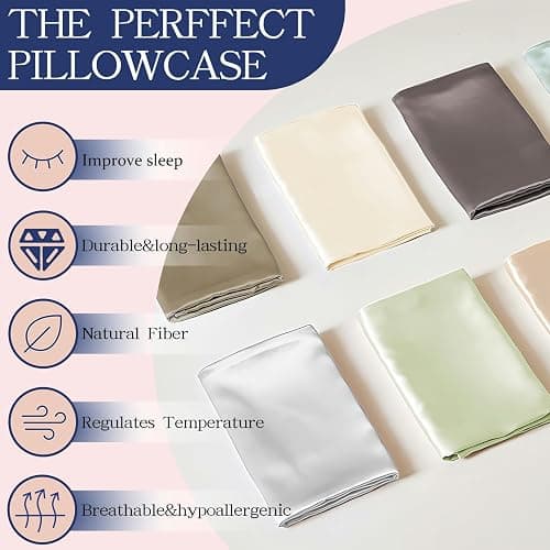 Jogcaw 2 Pack 100％ Silk Pillowcase for Hair and Skin, Soft Breathable Cooling Mulberry Silk Pillow Case Set of 2, Both Sides Grade 6A Silk Pillow Covers with Hidden Zipper (Sage Green, Standard) thumbnail 7