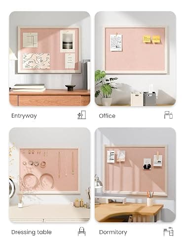 Fluxynara 23.6" x 17.1" Felt Frame Bulletin Board, Pink | Cork Board Alternative with 12 Removable Adhesive Tabs, Foldable Pin Board for Wall, Home, Office, Classroom & Dorm thumbnail 6