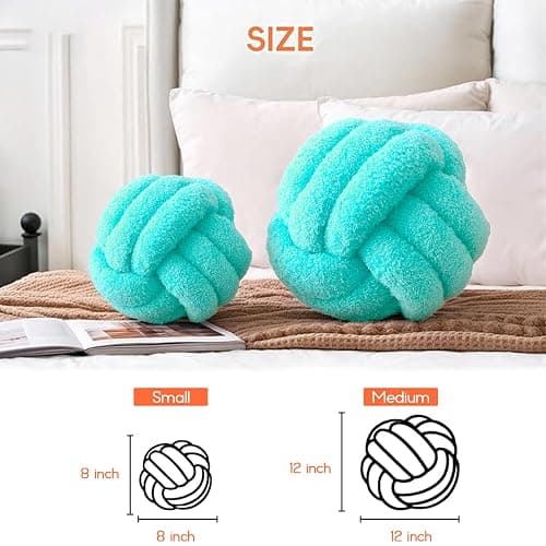 Onechionede Knot Pillow Ball Plush - Decorative Throw Pillows for Bed Relieve Stress, Round Knot Cushion for Sofa Decor Pet Toy, Teal 8 inch thumbnail 5