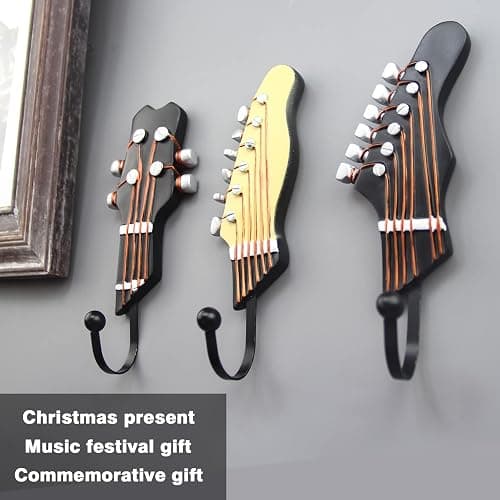 KUNGYO Vintage Guitar Shaped Decorative Hooks Rack Hangers for Hanging Clothes Coats Towels Keys Hats Metal Resin Hooks Wall Mounted Heavy Duty (3-Pack) (Guitar Hook-A) thumbnail 7