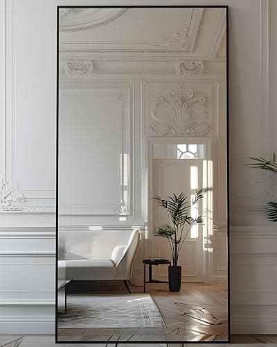 Antok Full Length Mirror, 76"x34" Floor Mirror with Stand, Hanging Mounted Mirrors for Bedroom, Living Room, Cloakroom, Dining Room, Black, Rect thumbnail 3