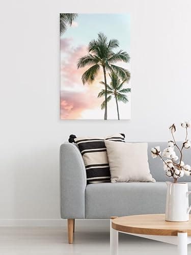 Modern Summer Beach Wall Decor Trendy Pink Blue Aesthetic Pastel Palm Tree Sunset Poster Canvas Print Nature Serene Tropical Sky Wall Art for Living Room Bedroom Office 12x16inch Unframed thumbnail 3