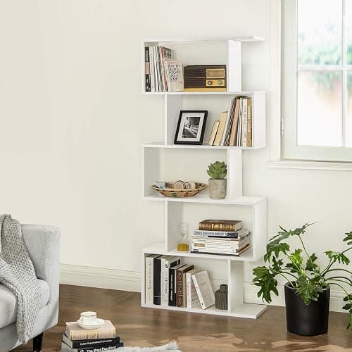 VASAGLE Wooden Bookcase, Display Shelf and Room Divider, Freestanding Decorative Storage Shelving, 5-Tier Bookshelf, White thumbnail 4
