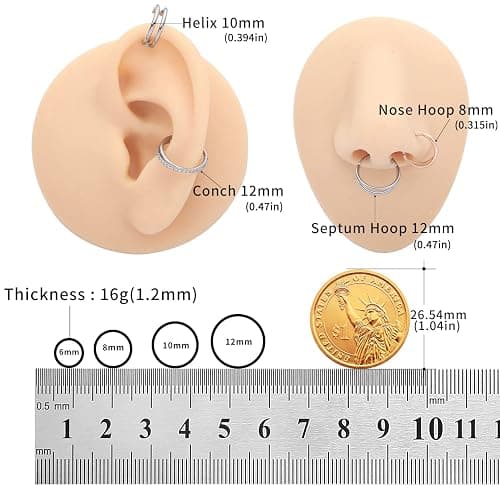 VOJO G23 Titanium 16G Cartilage Septum Hoop Piercing Jewelry Double Row Plated CZ Beads Conch Nose Rings Tragus for Women Men thumbnail 3