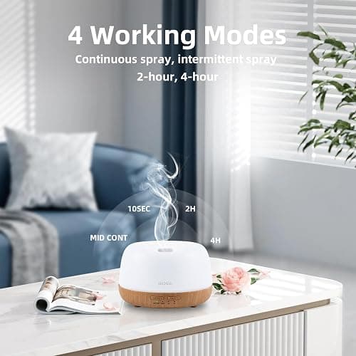SEEDSEEL 300ML Essential Oil Diffuser with 7-Color LED Lights and Remote Control, Modern Minimalist Design, High-Efficiency Ultrasonic Mist Aromatherapy Diffuser for Home thumbnail 5