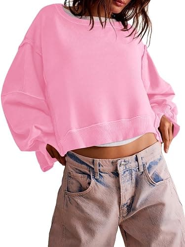 Zwurew Womens Casual Sweatshirt Long Sleeve Tops Crewneck Loose Fit Tee Pullover Crop Tshirt Side Slit Fall Fashion 2024 thumbnail 2