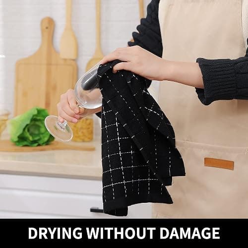 Homaxy 100% Cotton Terry Kitchen Towels(Black, 13 x 28 inches), Checkered Designed, Soft and Super Absorbent Dish Towels, 4 Pack thumbnail 6
