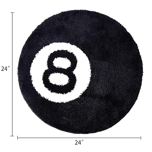 8 Ball Rug - 24 inch Black Round Carpet Billiard Pool 8 Ball Carpet, Non-Slip Flocking Floor Bath Mat for Living Room Decor, Alt Room Decor Soft Y2K Rug Hypebeast Doormat for Bedroom thumbnail 3