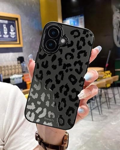 SCORPIFY for iPhone 16 Case [Compatible with MagSafe] with Matte Black Leopard Cheetah Print Design, Cute Magnetic Phone Cover for Women Girls and Men, Slim Bumper with Stylish Pattern thumbnail 3