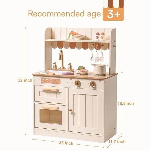 ROBOTIME Play Kitchen for Kids Toddlers, Wooden Pretend Play Kitchen Set Toy with Cutting Food Set, Toys Kitchen Gift for 3+ Year Old Kids, Girls & Boys thumbnail 2