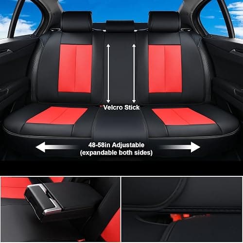 Coverado Car Seat Covers Full Set, Seat Covers for Cars, Car Seat Protector Waterproof, Nappa Car Seat Cushion, Car Seat Covers Front Seats and Back Fit for Most Cars BlackRed thumbnail 3