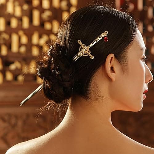 4Pcs Ancient Style Sword Hair Chopsticks Chinese Style Hair Sticks for Bun Hair Long Hair Classic Vintage Flower Hair Sticks Women Girl Gifts thumbnail 3