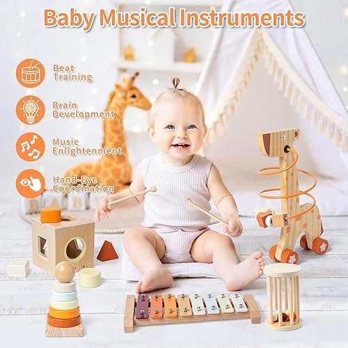 Montessori Toys for 1-3 Year Old, Baby Toys 12-18 Months, Wooden Stacking Rings Toy for Toddlers, Shape Sorting Cube, Xylophone, Preschool Sensory Developmental Educational Toy for Babies thumbnail 4