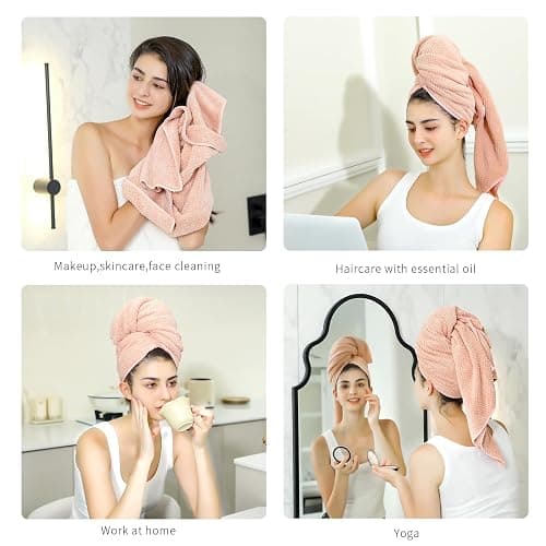Laojbaba Microfiber Hair Towel Quick Dry Hair Towel Hair Drying Towels Suitable for All Kinds of Hair Ultra Absorbent Long and Thick Hair 24X48inch Lotus Root Pink (1pcs) - Lotus Root Pink - 48.00'' x 24.00'' thumbnail 3