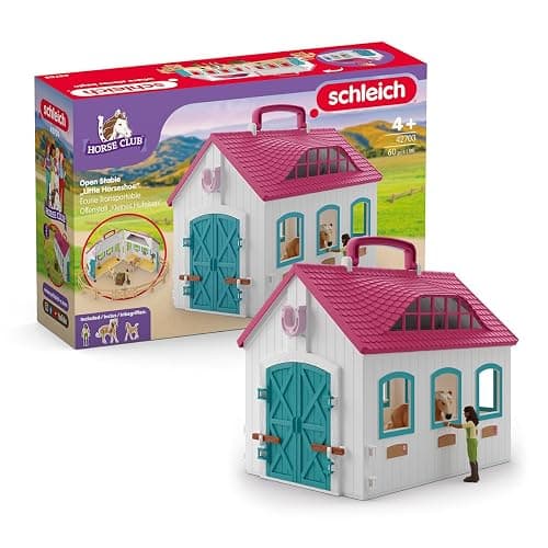 Schleich Horse Club - 60PC Little Horseshoe Open Stable Playset - with 2 Horse Figurines, Action Figure, Stable and Accessories - Toy Horses for Girls and Boys - Kids Ages 5+ | 42703 - Image 1