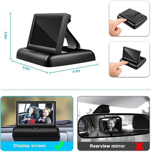 Baby Car Mirror with 4.3'' HD Night Vision Function Display, Safety Car Seat Camera with Wide Crystal Clear View, Easily Observe The Baby’s Move(Not USB) - Black thumbnail 6