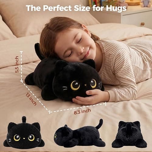 Mewaii Cute Black Cat Plush Pillow, Kawaii Plushies Black Cat Stuffed Animals, Squishy Plushies, Cuddle Plush Pillow for Kids & Girls (13 Inch) thumbnail 2