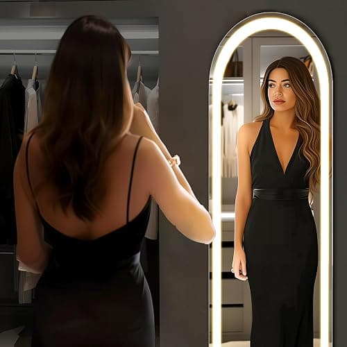 Arched Full Length Mirror with LED Lights, 63"x20" Body Floor Mirror with Dimming & 3 Color Lighting, LED Mirrors for Home Decor, Tall Arch Aluminum Frame Mirrors for Bedroom Cloakroom thumbnail 5