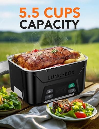 EAST OAK Cordless Electric Lunch Box for Adults, Heated Lunch Box Battery Powered with Automatic Heating, 5.5 Cups Portable Food Warmer with Removable Tray Divider thumbnail 4