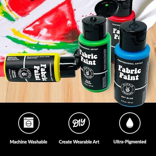 Permanent Fabric Paint Kit, 24 Colors, Medium Acrylic Set, for Clothes, Upholstery, Outdoor Cushions, Shoes, Includes Metallic Gold, White, Red, Yellow, Orange, Pink thumbnail 7
